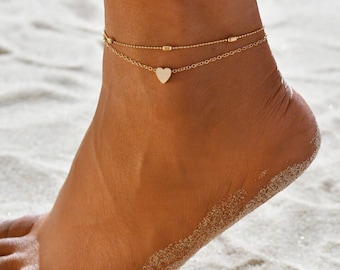 Women's anklet with a small heart made of stainless steel with 18K gold plating