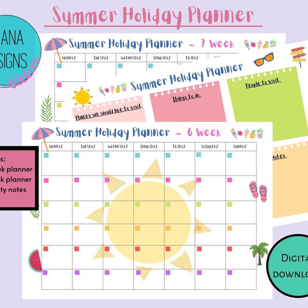 School holiday planner, summer planner, summer activities planner, undated summer planner, Australian summer holiday planner, UK summer