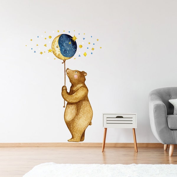 Wandtattoo Bär mit Mond XL Kinderzimmer Babyzimmer