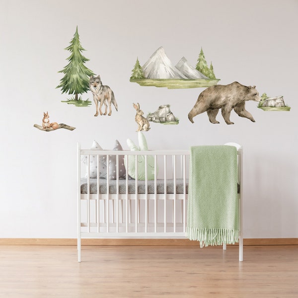 Wandtattoo Waldtiere Bär Wolf Kinderzimmer Babyzimmer