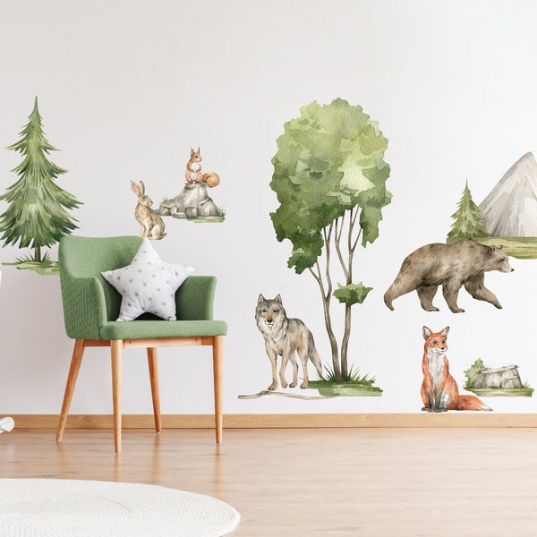 Wandtattoo Waldtiere Bär Wolf XL Kinderzimmer Babyzimmer