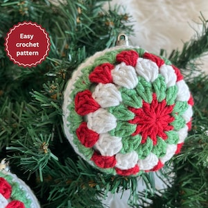 Christmas Granny Square Ornament Crochet pattern Ball Bubble Bauble Easy handmade Tree decoration Beginner Simple Christmas Gift for Her Mom