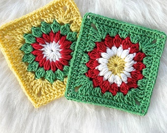 Crochet Pattern Granny Square Sunburst Flower, Easy Beginner Motif for blanket, cardigan, bag, afghan