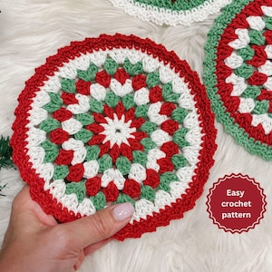Crochet Pattern Granny Square Coaster, Easy Beginner Christmas Doily Ornament, Mother, Housewarming gift, decor