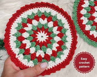 Christmas Granny Square Coaster Crochet Pattern: Easy Doily Ornament (PDF Download)