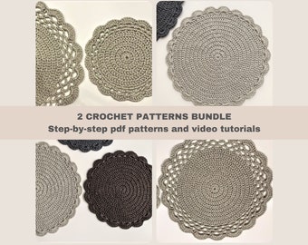 Crochet Placemat & Coaster Patterns Bundle, Easy Beginner PDF