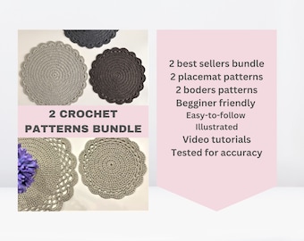 Crochet Placemat & Coaster Patterns Bundle, Beginner Friendly (PDF Pattern)