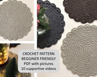 Easy Crochet Pattern for Drink Coaster Crochet gift for mom Home decor table placemat pattern beginner crochet tutorial gift for sister