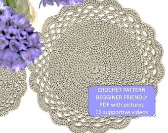 Easy Crochet Pattern Beginner crochet Placemat pdf Drink Coaster pattern Tutorial Gift for her Mothers day gift Home Decor Quick crochet