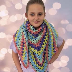 Crochet Shawl Pattern Granny Square Scarf Wrap Easy Pattern Granny stripes Triangle Beginner Boho Shawl Lace Tutorial Summer Gift for Mom