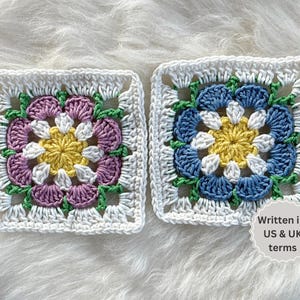 Flower Granny Square Crochet Pattern, Spring Floral Motif for Blanket Bag Cardigan, Easy PDF Download image 5