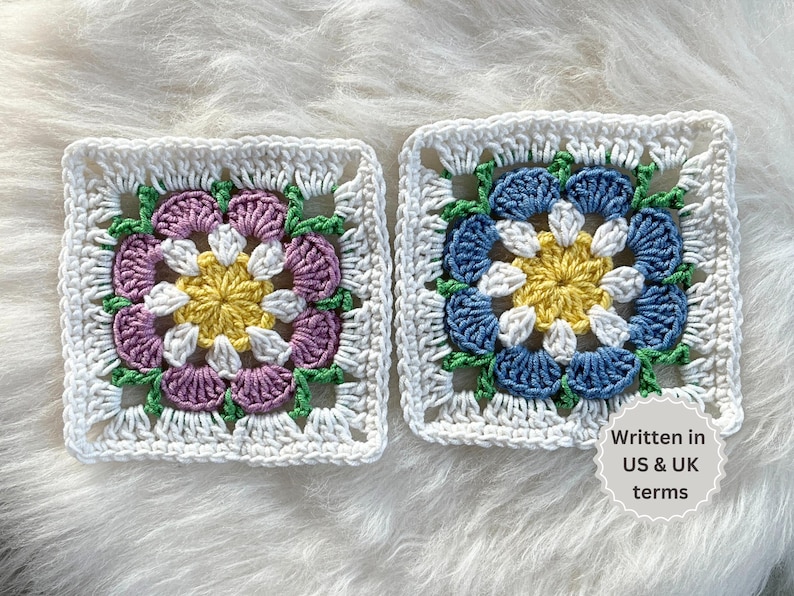 Flower Granny Square Crochet Pattern, Spring Floral Motif for Blanket Bag Cardigan, Easy PDF Download image 5