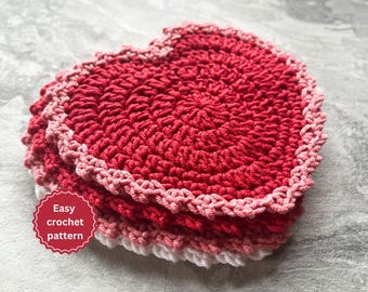 Heart Coaster Crochet Pattern, Valentine Mug Placemat, Easy Beginner (PDF Download)