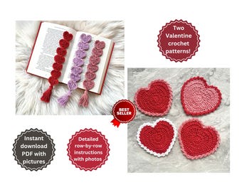 Heart Crochet Patterns Bundle: Bookmark, Coaster (PDF Digital Download)