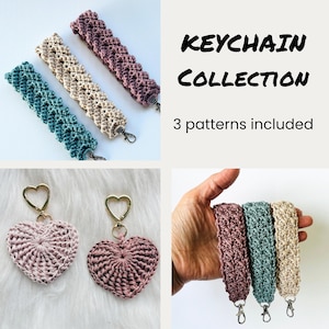 Paquete de patrones de crochet para llaveros, cordón para muñeca, dije para bolso, manualidad fácil para principiantes, regalo único para mamá, maestro, padre, términos de EE. UU. y Reino Unido, llavero
