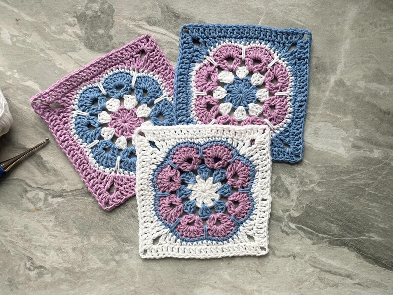 Crochet Pattern Granny Square African Flower, Easy Beginner Floral Motif for Blanket Bag Cardigan image 6