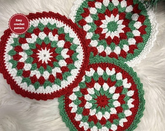 Christmas Coaster Crochet Pattern, Granny Square Xmas Ornament (PDF Pattern)