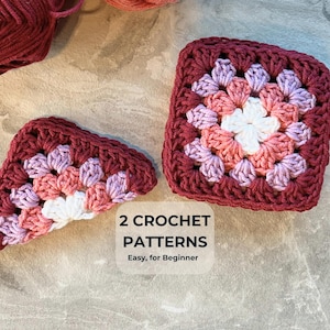 2 Granny Square Crochet Patterns Easy Square Triangle Pattern Half Classic Square for Beginners Simple for Shawl Blanket Scarf Crochet Gift