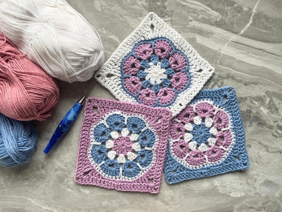 African Flower Granny Square Crochet Pattern, Easy Floral Motif for Blanket Bag Cardigan, US & UK Terms PDF