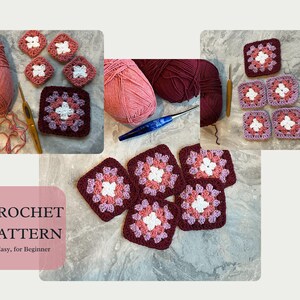 Easy Granny Square Crochet Pattern, Beginner Simple Basic motif cardigan, afghan, bag, blanket, gift image 5