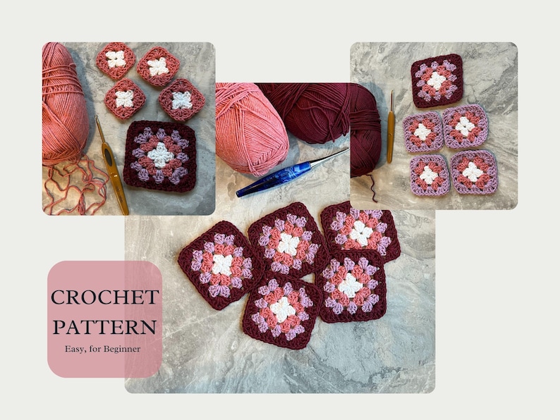 Easy Granny Square Crochet Pattern, Beginner Simple Basic motif cardigan, afghan, bag, blanket, gift image 5