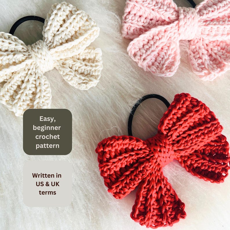 Coquette bow crochet pattern, Keychain, Bag Charm, Easy Beginner, Valentine gift, Girly Hair ribbon image 6