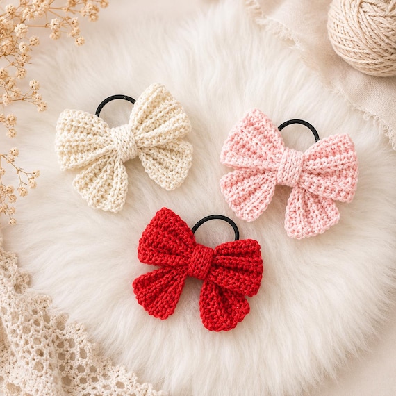 Coquette bow crochet pattern, Keychain, Bag Charm, Beginner, Valentine Girly Hair ribbon (PDF pattern)