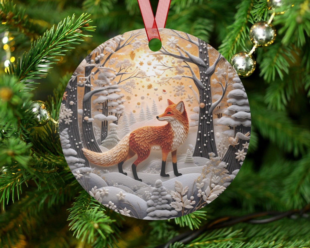 Christmas Ornament Fox Gift Holiday Tree Decor Rustic Vintage Ornaments