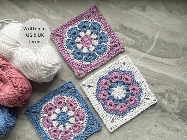 Crochet Pattern Granny Square African Flower, Easy Beginner Floral Motif for Blanket Bag Cardigan image 2