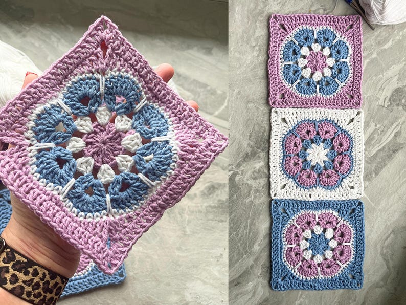 Crochet Pattern Granny Square African Flower, Easy Beginner Floral Motif for Blanket Bag Cardigan image 5