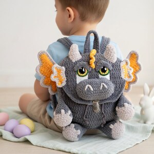 Crochet Dragon Backpack for Kids, Fluffy Amigurumi Mini Rucksack, Fantasy Animal Bag, Toddler Birthday Gift