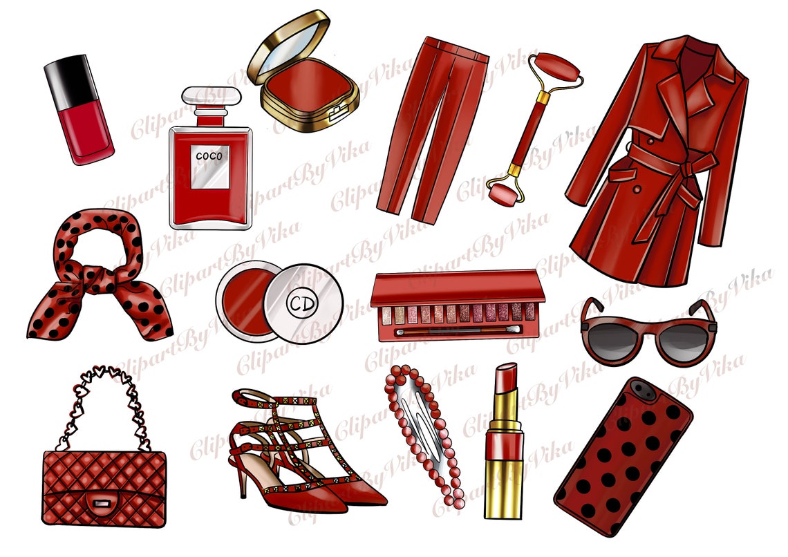 Fashion Accessories Clipart, Pink Planner Clipart, Fashion Set Clipart