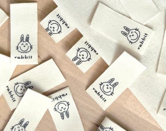 Etiquettes pour tissus en coton avec lapin : couture et travaux manuels faits main