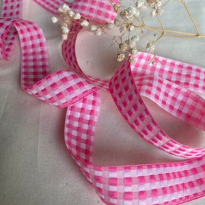 Roze geruit lint, jacquardlint, singelband, roze lint, roze, handwerk, doe-het-zelf