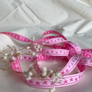 Jacquardlint, singelband, sterpatroon, roze, handwerk, doe-het-zelf