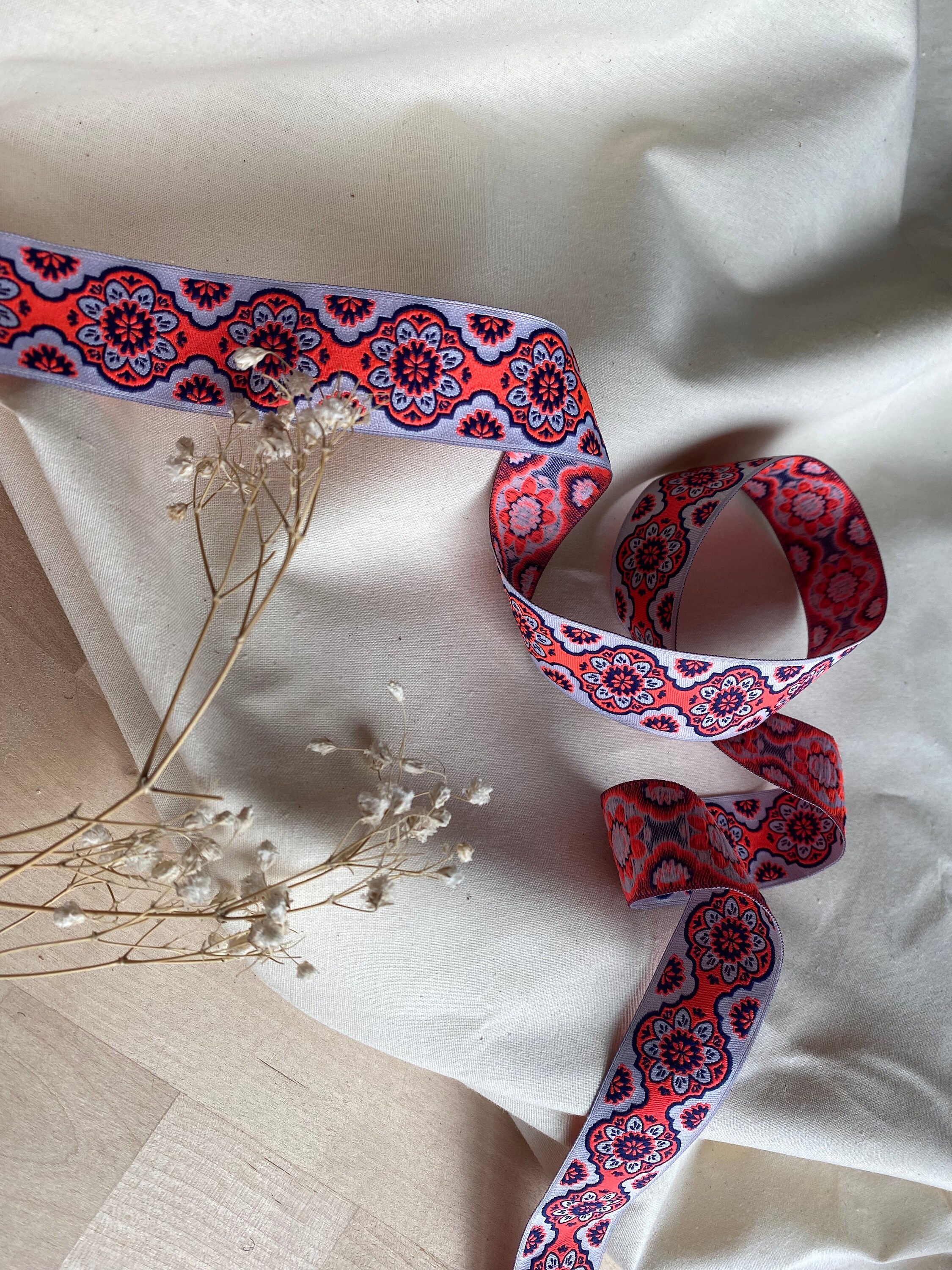 Jacquard Ribbon, Webbing Ribbon, Floral Pattern, Neon Colours, Craft ...