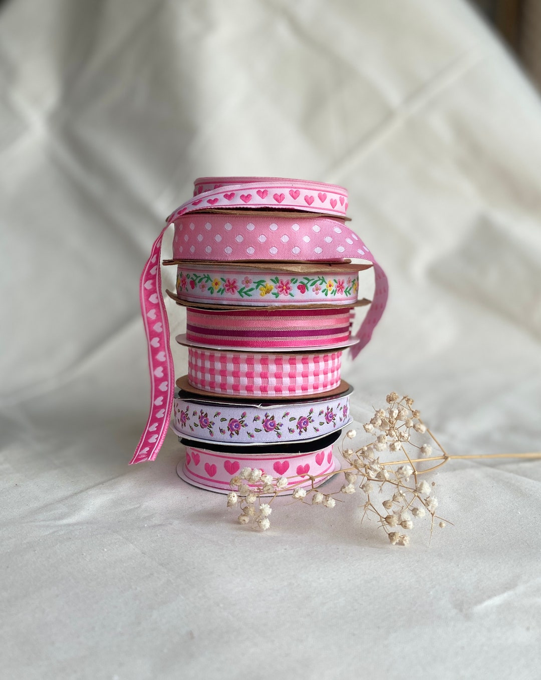 Pink Hearts Jacquard Ribbon: DIY Craft Webbing (1.2/1.7cm) - Etsy