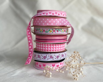 Pink Hearts Jacquard Ribbon: DIY Craft Webbing (1.2/1.7cm)