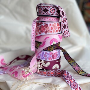 Jacquard Webband, Webband, Blumenmuster, Neonfarben, Basteln, DIY