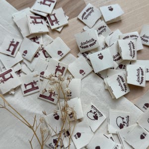 Etichette in cotone fatte a mano con amore, etichette in tessuto, etichette da cucire, etichette in tessuto