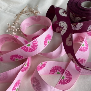 Jacquardlint, singelband, bloemenpatroon, neonroze, handwerk, doe-het-zelf