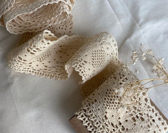 Beige Cotton Lace Ribbon: Vintage Style Trimming (6.5cm)