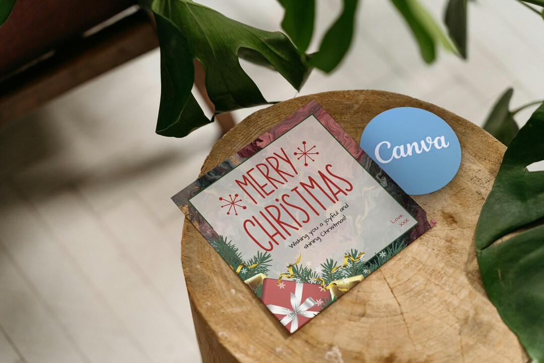 Editable Merry Christmas Card Template | Festive Red and Gold Holiday ...