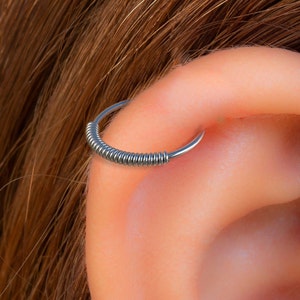 925 Silver Helix Piercing Wrapped Ring - 20G Simple Cartilage ring jewelry - silver helix ear rings