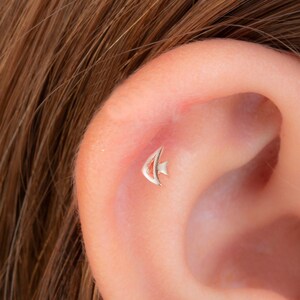 Helix Fish Shape Stud - Sterling Silver Cartilage Post Fish Shaped Silver Helix Fish Screw