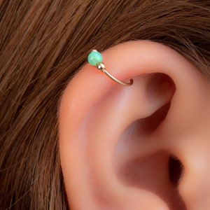 Gold Cartilage Helix Earring - 14k Gold Filled Helix Hoop With 3mm Green Opal – Handmade Hypoallergenic 20 Gauge Cartilage Piercing Hoop