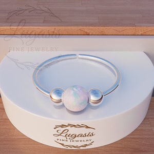 White Opal Silver Cartilage Earring- Opal Silver Helix Hoop 20 Guage Sterling Silver Piercing Hoop.