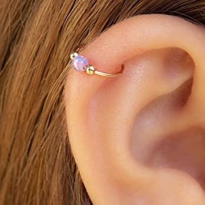 Opal Gold Helix Hoop, Purple Opal 14k Gold Filled Cartilage Earring, 20 Guage Gold Piercing Hoop.