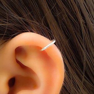 Silver Cartilage Helix Earring - Tiny 18 gauge Helix Hoop  – Handmade Hypoallergenic 925 Sterling Silver Cartilage Piercing Hoop