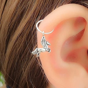 Handmade Silver Horse Cartilage Helix Piercing - 20 gauge Helix Hoop with a small Dangle Charm - Tiny 8mm Hypoallergenic Cartilage Hoop